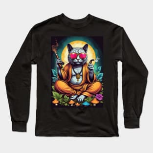 Psychedelic Techno Cat - Catsondrugs.com - cat, kitten, kitty, cats, cute, animal, pet, funny, black cat, pets, meme, pack, animals, kittens, feline Long Sleeve T-Shirt